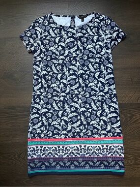 Banana Republic Navy and White Floral Short-Sleeve Dress